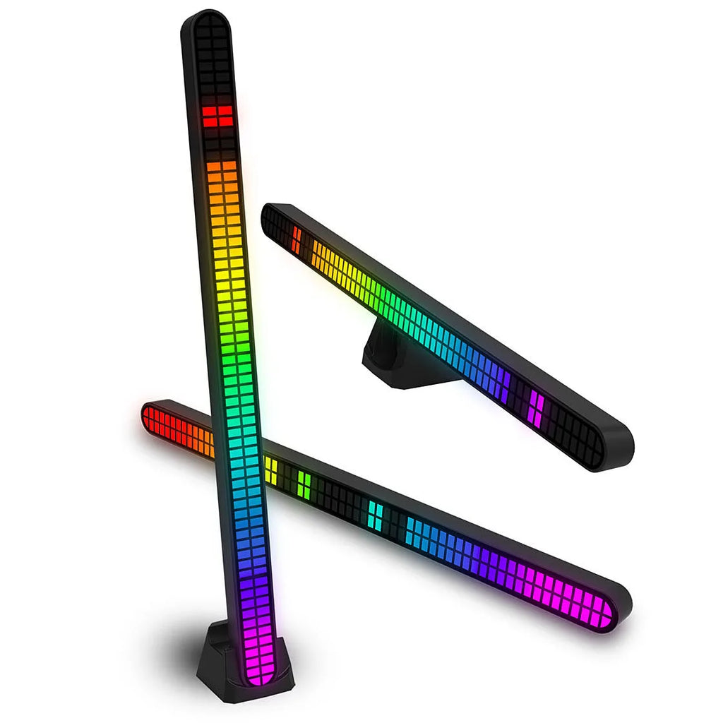 30CM Double-row 64bit RGB PickUp LED Bar Voice Controlled Light Rechargeable Magnetic Music Rhythm Light Car Atmosphere Lighting