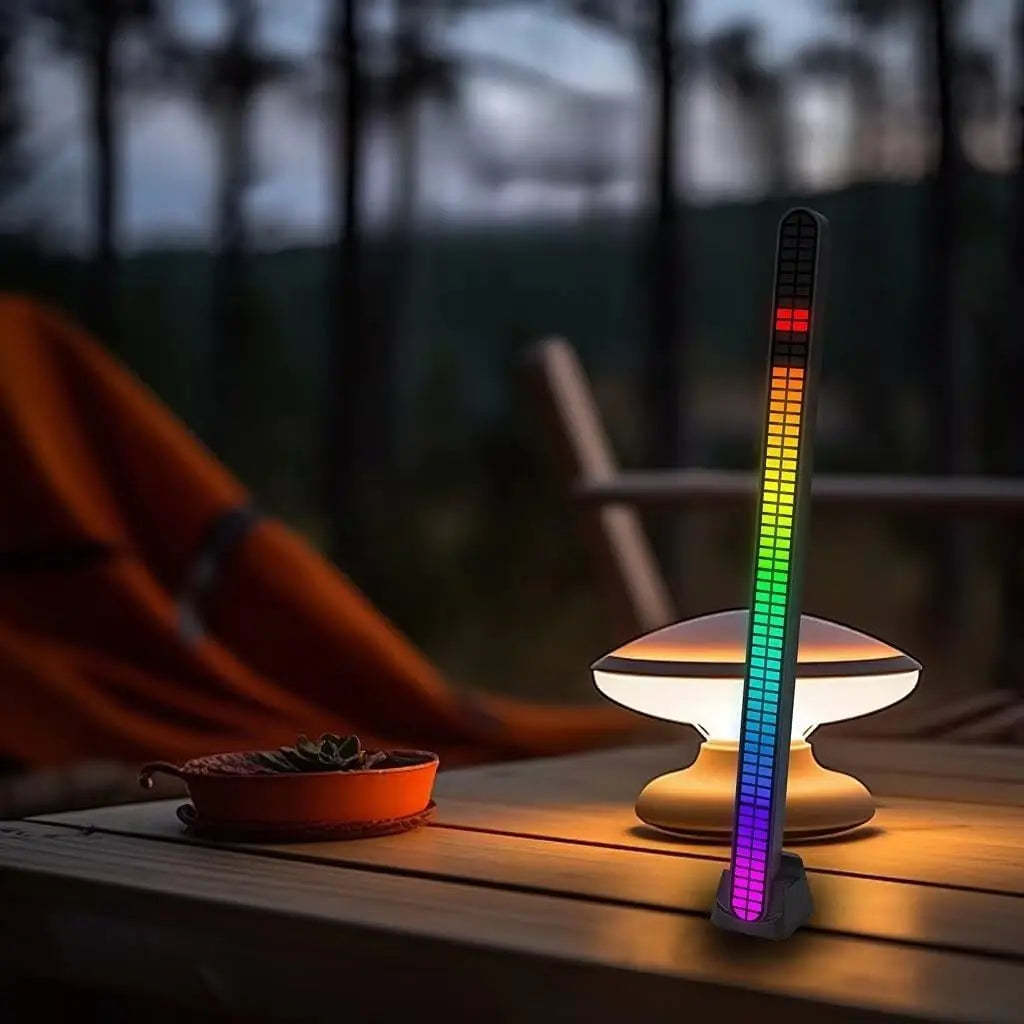 30CM Double-row 64bit RGB PickUp LED Bar Voice Controlled Light Rechargeable Magnetic Music Rhythm Light Car Atmosphere Lighting