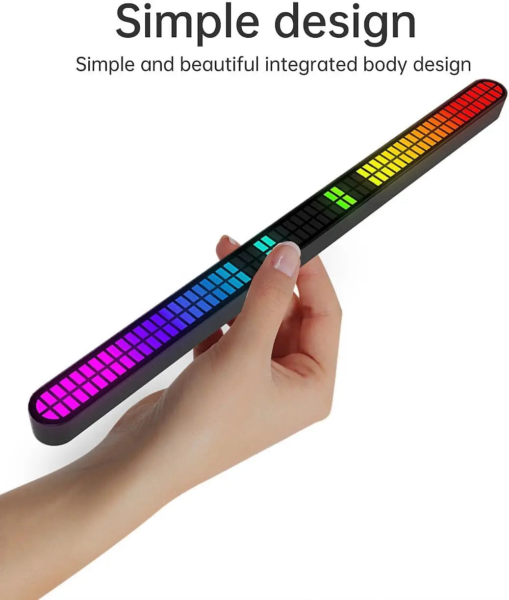 30CM Double-row 64bit RGB PickUp LED Bar Voice Controlled Light Rechargeable Magnetic Music Rhythm Light Car Atmosphere Lighting