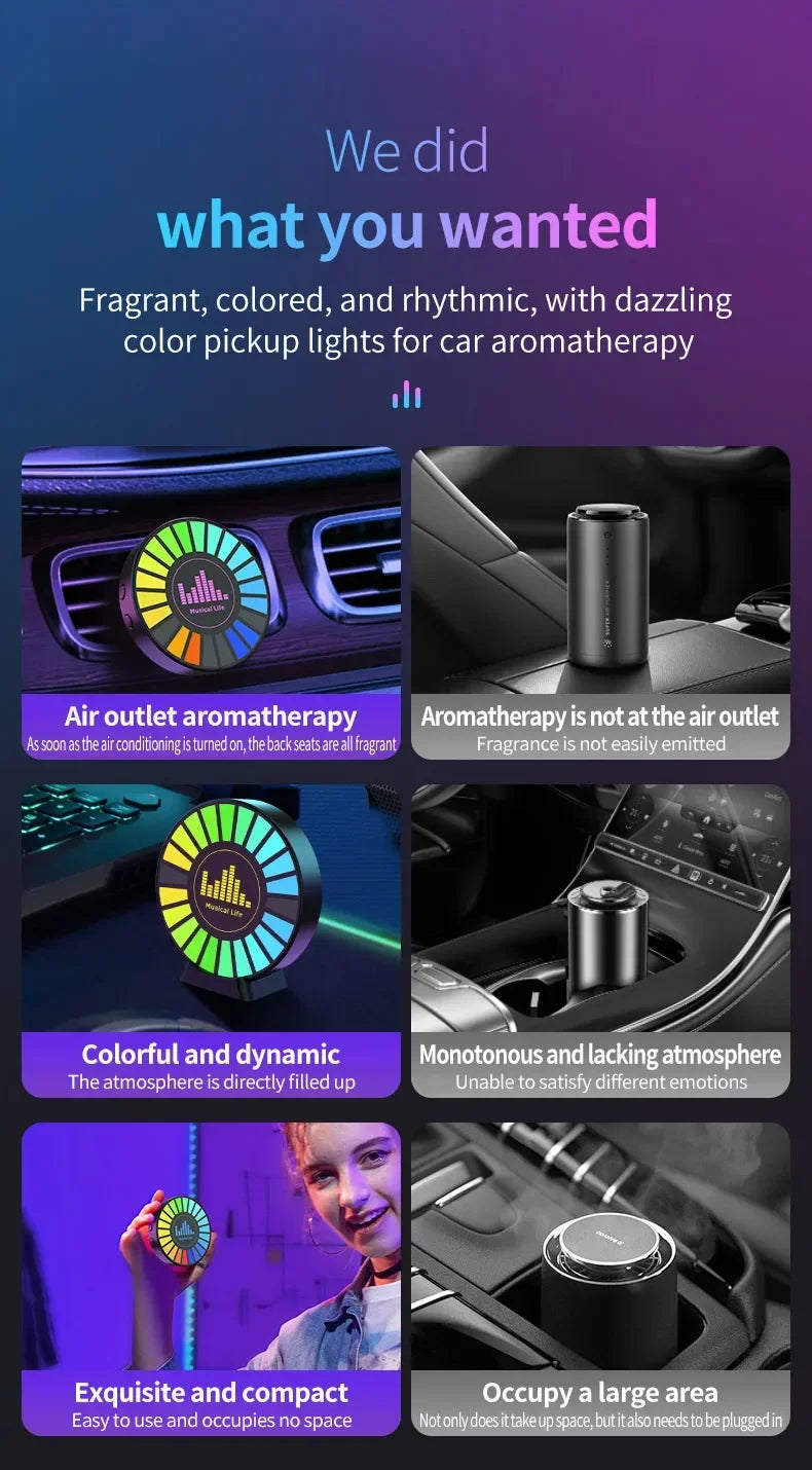 1 Pcs Aromatherapy Magnetic Pickup Lamp Colorful Ambient Air Fresher Round RGB Lights Rechargeable for Car Air Outlet or Room